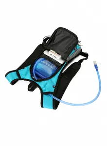 Internal storage compartments showing hydration bladder and mesh pockets for outdoor gear