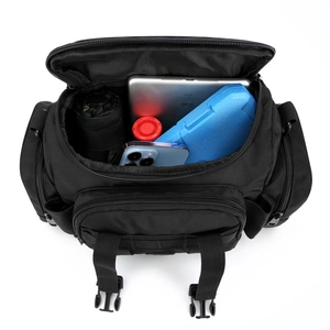 Sac bandoulière tactique noir imperméable avec poches multiples pour équipement de pêche