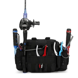 Sac de pêche étanche avec supports de cannes et multiples poches de rangement noir