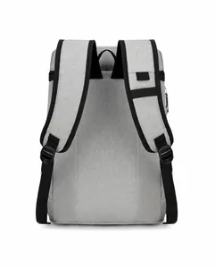 Vue arrière du sac à dos isotherme gris avec bretelles rembourrées et poignée