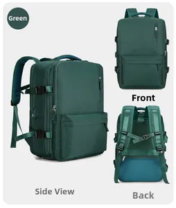 Détails du sac à dos vert avec port USB et panneau arrière en maille respirante