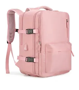 Rosa Reise Rucksack mit externem USB-Ladeanschluss und verstellbaren Seitenschnallen