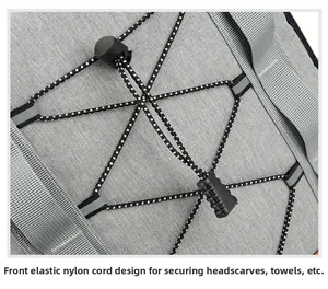 Détail du cordon élastique avant sur le sac à dos de pique-nique gris pour serviettes