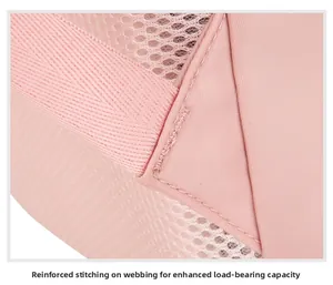 Détail macro des coutures renforcées sur le sac à dos rose pour une meilleure résistance