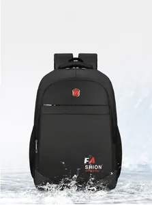 Waterproof Oxford fabric backpack with multiple zipper pockets showing splash resistance