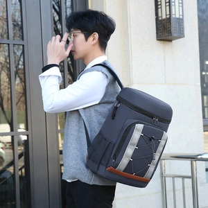 Blue insulated outdoor picnic backpack with dual layers and large capacity