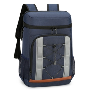 Multi-functional navy blue picnic backpack with insulated lining and elastic bungee system