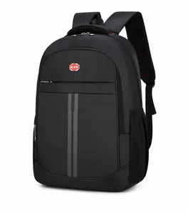 Side view of black business backpack showing durable nylon fabric and side mesh pockets