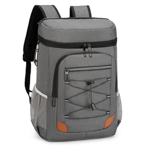 Grey insulated picnic backpack with large capacity and durable mesh side pockets