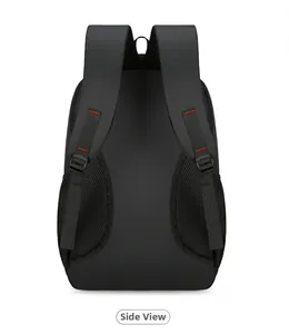 Ergonomic breathable mesh back and reinforced red stitching on black business backpack