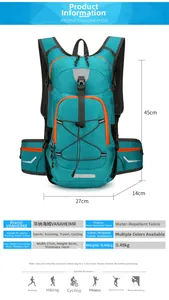 Outdoor hydration backpack dimensions 27x45x14cm weighing 0.48kg with waterproof fabric