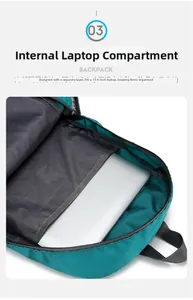 Internal detail of teal backpack featuring a padded sleeve for 15.6-inch laptops
