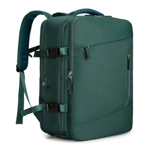 Sac à dos voyage vert foncé grande capacité avec port USB et compartiments multiples