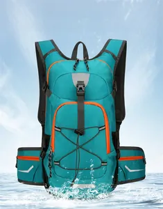 Waterproof lake blue outdoor backpack with orange trim and high-density nylon fabric
