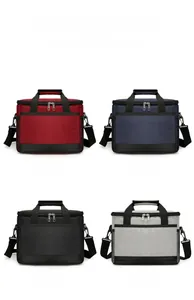Vue détaillée des sacs isothermes en tissu Oxford en rouge, bleu, noir et gris avec sangle