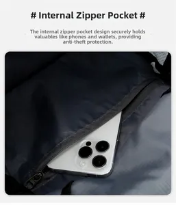 Detail shot of the internal zipper pocket for secure storage in the folding backpack