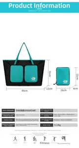 Guide des tailles détaillé pour le sac de voyage pliable avec dimensions et tissu déperlant