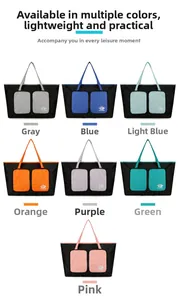 Vue en grille de sacs de voyage pliables en nylon en gris, bleu et rose pour le sport