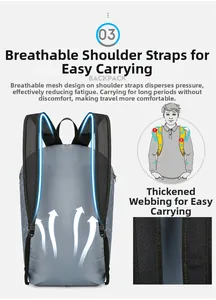 Close-up of breathable honeycomb mesh straps and thick webbing on blue outdoor backpack