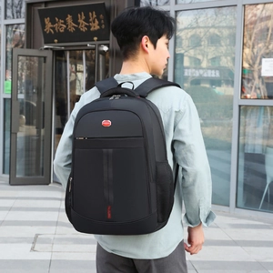 Black large capacity men's business backpack with sport logo for travel and laptop