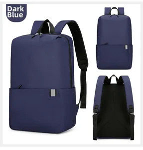 Detaillierte Mehrfachansicht eines dunkelblauen minimalistischen Reiserucksacks mit Trägern