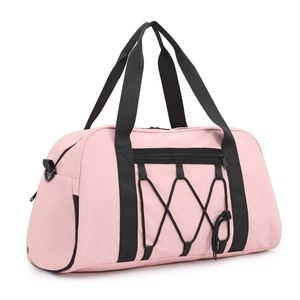 Bolso de viaje rosa de gran capacidad con correas elásticas y separación seco-húmedo
