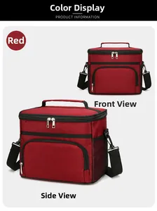 Détails du sac isotherme rouge avec bandoulière et poche latérale en filet pratique