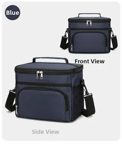 Détails du sac isotherme bleu foncé avec poches en filet et bandoulière réglable incluse