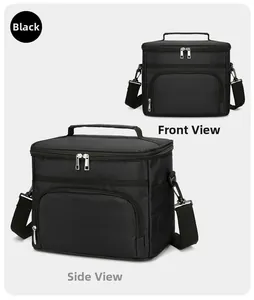 Détails d'un sac isotherme noir avec bandoulière réglable et poches latérales en filet