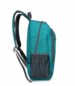 Detail view of the blue outdoor backpack side with honeycomb mesh shoulder straps