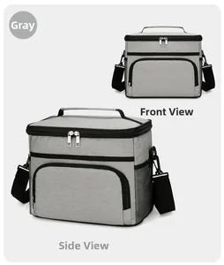 Vues détaillées du sac isotherme gris avec tissu imperméable et poche en filet