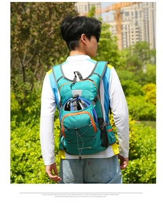 Outdoor cycling backpack with external helmet storage and reflective safety strips