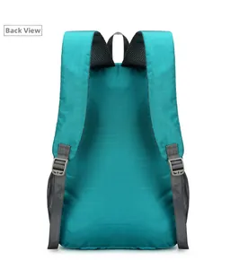 Back view of a teal outdoor backpack showing breathable mesh straps and adjustable buckles