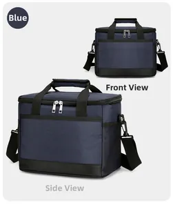 Détail du sac isotherme en tissu oxford bleu marine avec vues de face et de profil