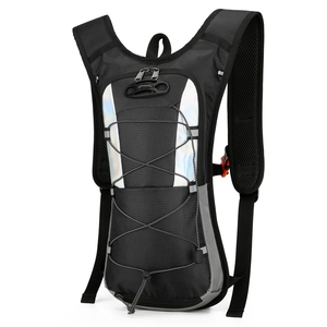 Lightweight black cycling hydration backpack with reflective strips for outdoor hiking