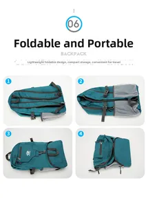 Guide détaillé en quatre étapes montrant le design pliable du sac à dos de randonnée