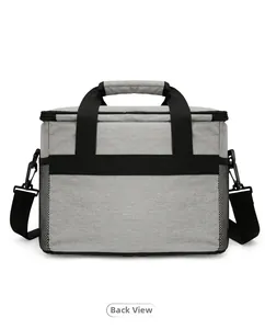 Vue arrière du sac isotherme gris en tissu Oxford avec poches filet et sangle réglable