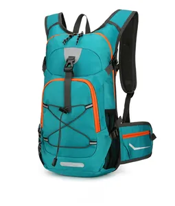 Detail view of foldable nylon backpack with side mesh pockets and breathable mesh back panel