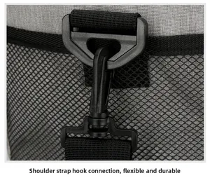 Détail du crochet rotatif robuste et de l'anneau en D sur le sac isotherme Oxford