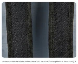 Close-up of thickened breathable mesh shoulder straps for pressure relief on travel backpack
