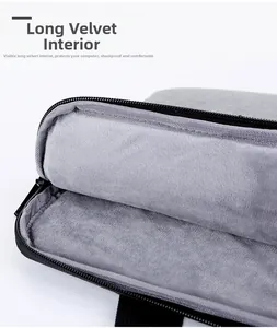 Detail view of the soft long plush lining on a protective grey laptop sleeve case