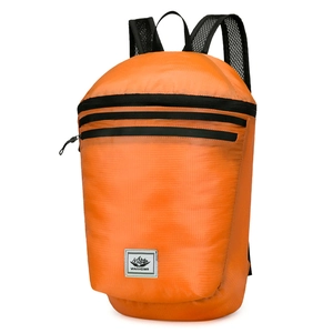 Lightweight foldable orange outdoor backpack with high-capacity ripstop nylon fabric