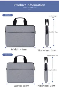 Detailed size chart for laptop bag showing dimensions for 14 and 15 inch models