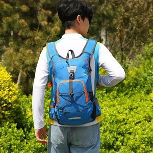 Outdoor lightweight nylon hiking backpack in bright blue with orange trim detail