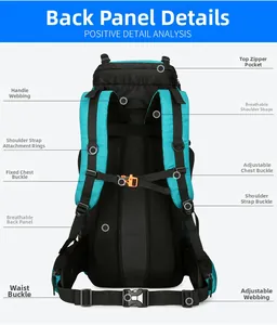 Breathable back system and adjustable shoulder straps on outdoor hiking backpack