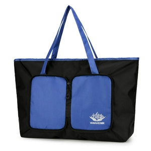 Grand sac de voyage pliable en nylon résistant à l'eau de couleur noir et bleu