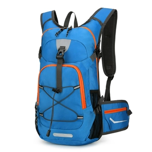 Ultralight foldable blue nylon outdoor sports backpack with orange zippers and safety strips
