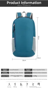 Sac à dos de randonnée bleu imperméable avec dimensions 43x26x19cm et poids de 0,24kg