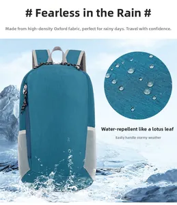 Détails du sac à dos pliable bleu imperméable en tissu oxford avec effet lotus protecteur