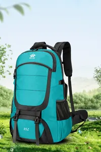 Detail view of 85L waterproof outdoor hiking backpack with tear-resistant nylon fabric